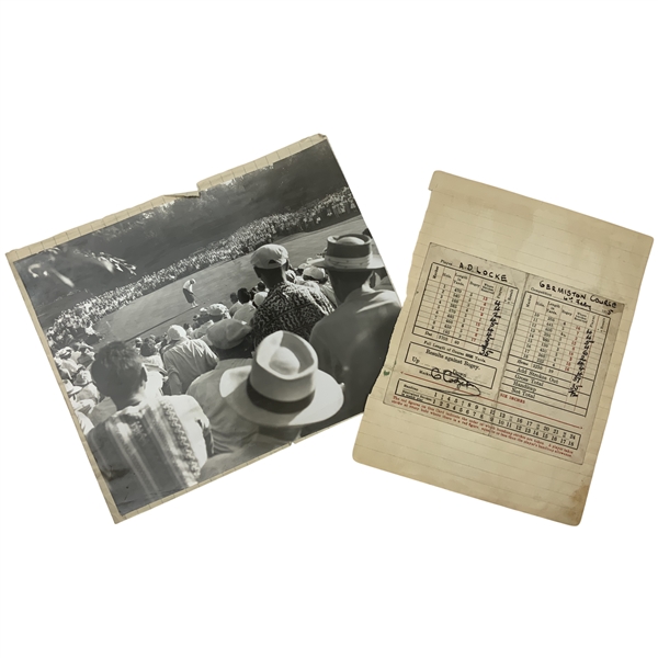 A Trio of Bobby Locke Amateur Golf Ephemera Including Annotated Scorecard and Original Photograph circa 1934-1935