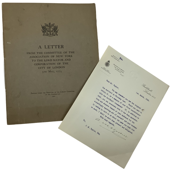 Corporation of London. A Letter from the Committee of the Association of New York. 1920. (Signed)