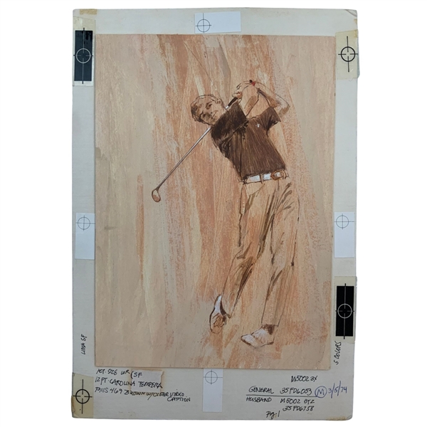 Original 1974 Mid-Century Style Golf Illustration Likely Used to Make Prints