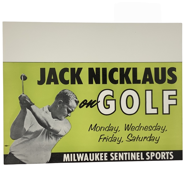 1960’s Jack Nicklaus Milwaukee Sentinel Sports Promotional Sign 12”x16”