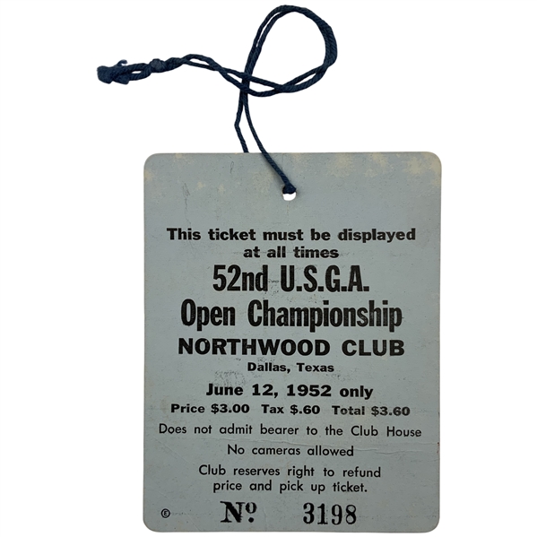 1952 US Open Championship at Northwood Club Gallery Ticket - Julius Boros Win