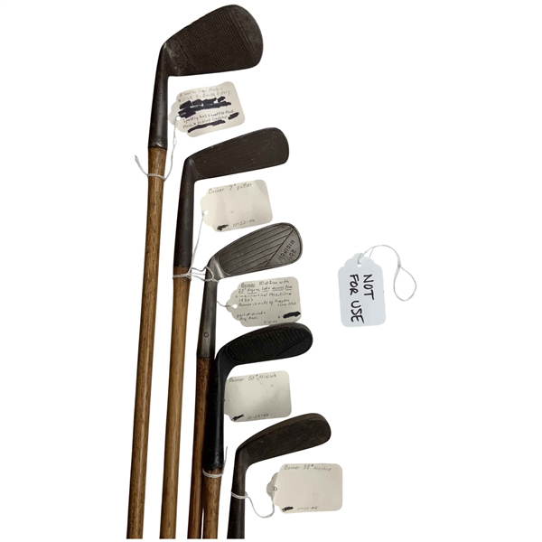 Set of Eight Antique Hickory Shaft Golf Clubs Including Banner and Burke Maker Marks