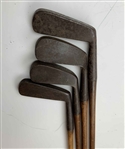 Set of Eight Antique Hickory Shaft Golf Clubs Including Banner and Burke Maker Marks