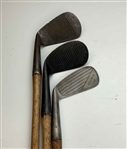 Set of Eight Antique Hickory Shaft Golf Clubs Including Banner and Burke Maker Marks