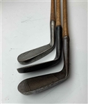 Set of Eight Antique Hickory Shaft Golf Clubs Including Banner and Burke Maker Marks