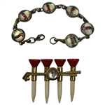 Two Vintage Golf Themed Jewelry Items Including an Ecclia Sterling Silver Bracelet and a The Reddy Tee Brooch