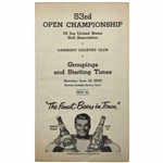 1953 US Open Championship Official Pairing Sheet Oakmont Country Club - Hogan Win