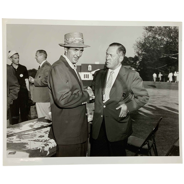 Bobby Jones w/ Champ Sam Snead at 1954 Masters Tournament In Green Jackets Press Photo