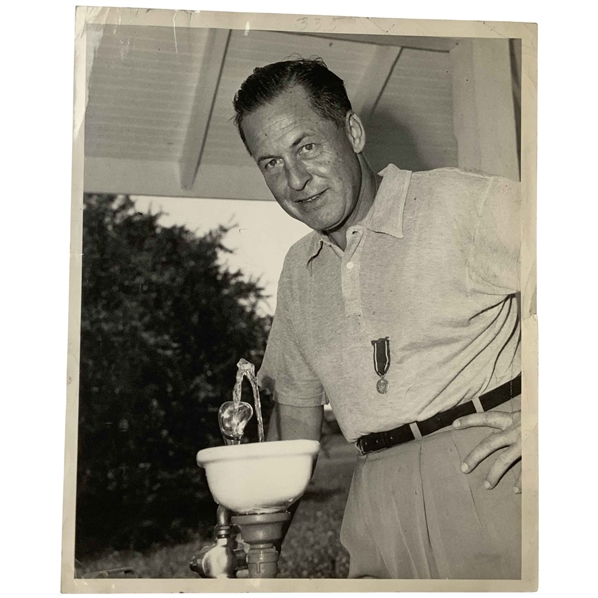 1948 Bobby Jones Smiling at a Water Fountain Wearing Medal Original Photo