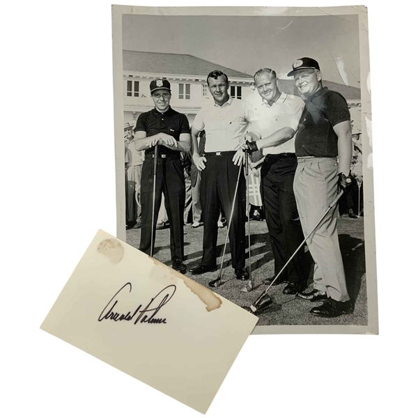 Arnold Palmer Hand-Signed Autograph Card and Vintage Golf Photograph Featuring The Big Three JSA ALOA