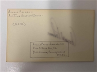 Arnold Palmer Signed Index Card and Jack Nicklaus Ken Venturi Laurel Valley Press Photograph JSA ALOA