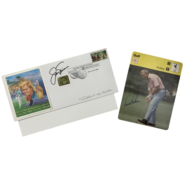 Two Autographed Golf Memorabilia Items Featuring Jack Nicklaus and Arnold Palmer JSA ALOA