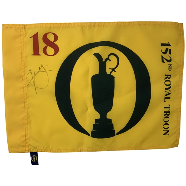 Xander Schauffele Signed 2024 The Open at Royal Troon Yellow Screen Flag JSA ALOA