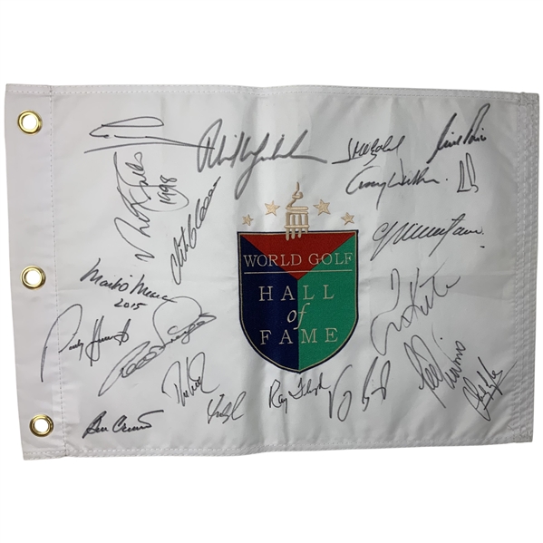 Multi-Signed World Golf Hall of Fame Souvenir Pin Flag JSA ALOA