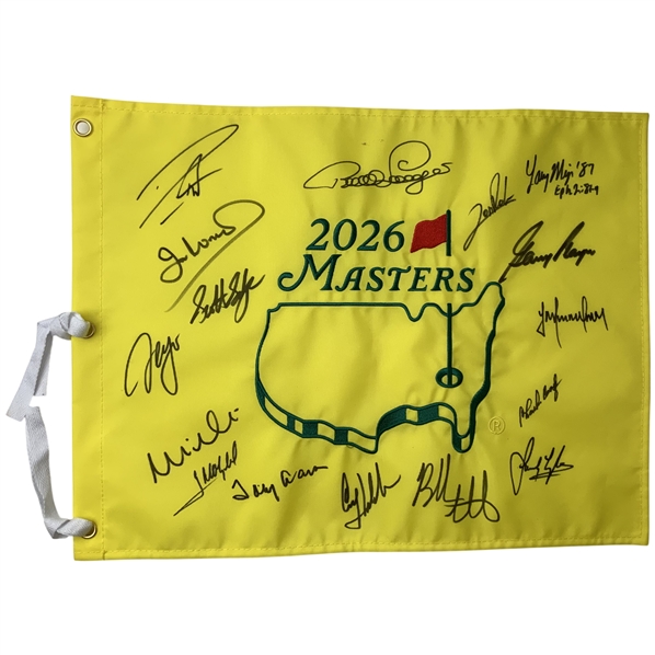 Scotty Scheffler & 15 Champs Signed 2026 Masters Tournament Embroidered Flag JSA ALOA