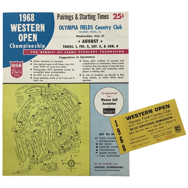1968 Western Open Ticket & Pairing Sheet - Jack Nicklaus Only Western Open Win