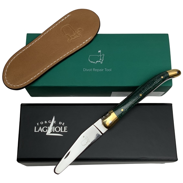 Masters Tournament Folding Divot Repair Tool with Leather Sheath and Original Packaging