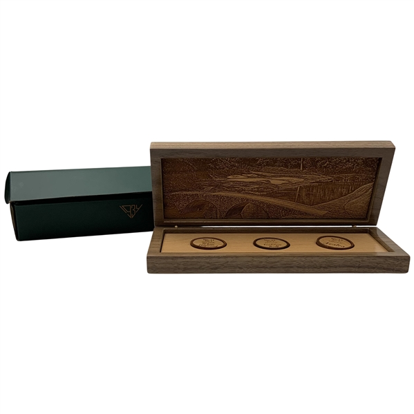 A Limited Edition Masters Tournament Amen Corner Wooden Ball Marker Set in Engraved Presentation Box