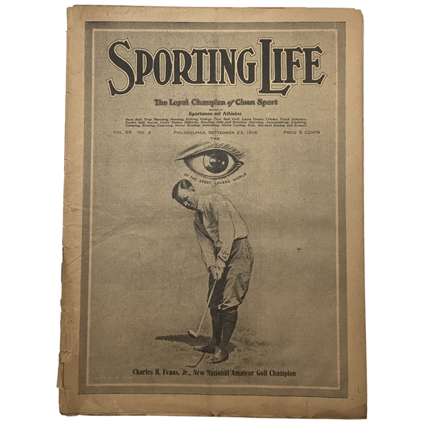 1916 Sporting Life Magazine Amateur Champion Chick Evans Merion Golf Club
