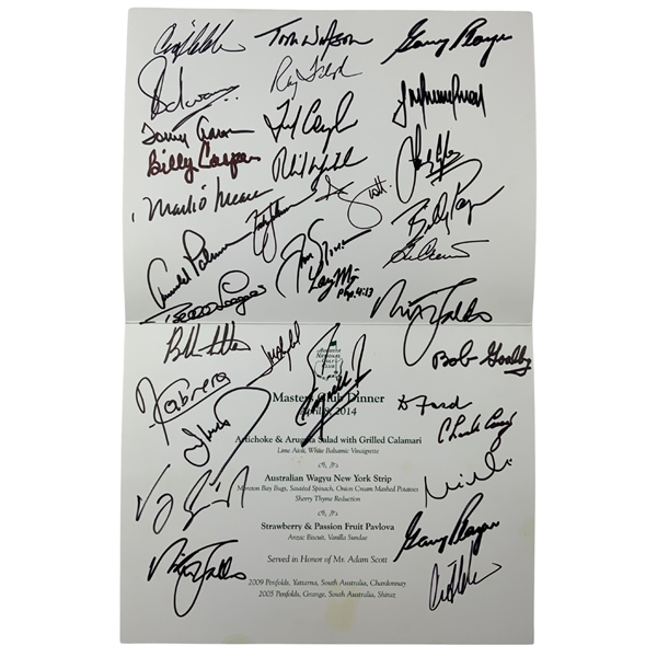 Gary Players 2014 Masters Champs Dinner Menu Signed by 30 Champs JSA ALOA