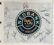 Framed Multi-Signed 2011 Nedbank Golf Challenge Sun City Pin Flag and Player Photo Display JSA ALOA