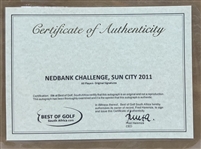 Framed Multi-Signed 2011 Nedbank Golf Challenge Sun City Pin Flag and Player Photo Display JSA ALOA