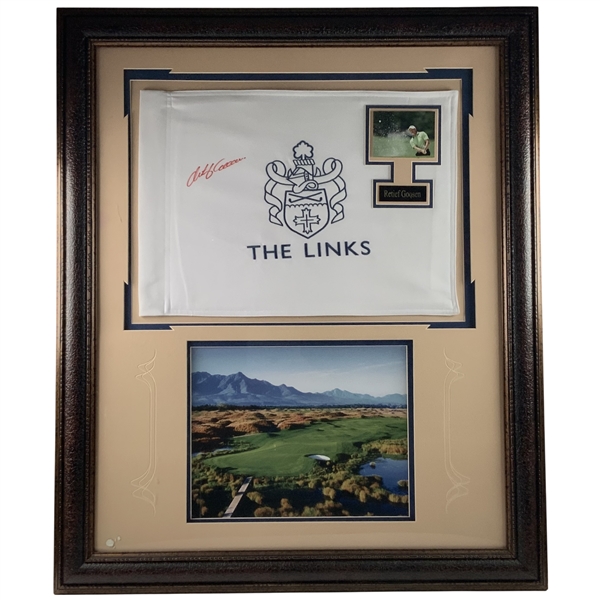 Signed Retief Goosen The Links Fancourt Framed Golf Pin Flag and Photo Display JSA ALOA