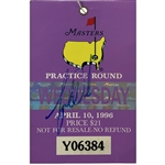Tiger Woods Signed 1996 Masters Famous Tiger-Jack-Arnie Wednesday Practice Round Ticket JSA #ZZ38845