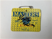 Larry Mize Signed 1987 Masters Series Badge & Sandy Lyle Signed Augusta National Golf Club Scorecard JSA ALOA