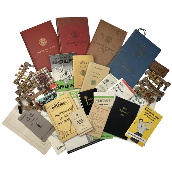 A Collection of Vintage Golf Ephemera, Instructional Booklets, and Val M. Brooks Leather Tee Holders