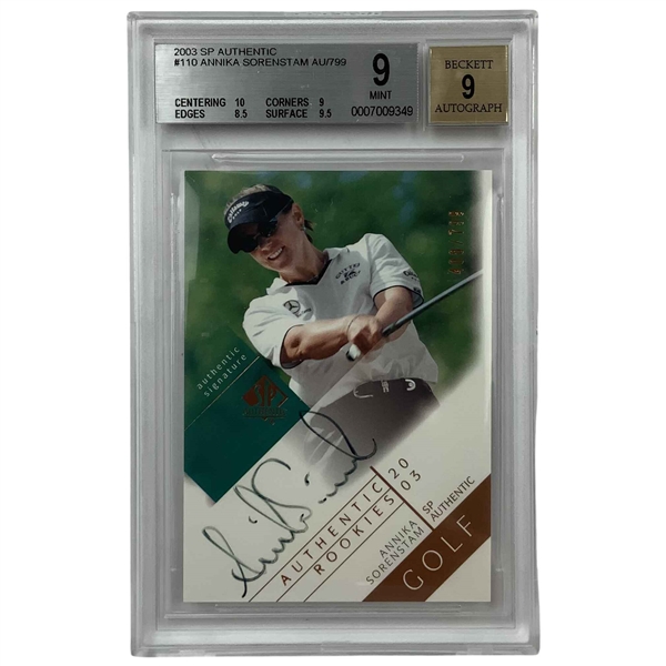 2003 Upper Deck SP Authentic Golf Annika Sorenstam Rookie Card #110 Autographed 408/799 BGS Mint 9