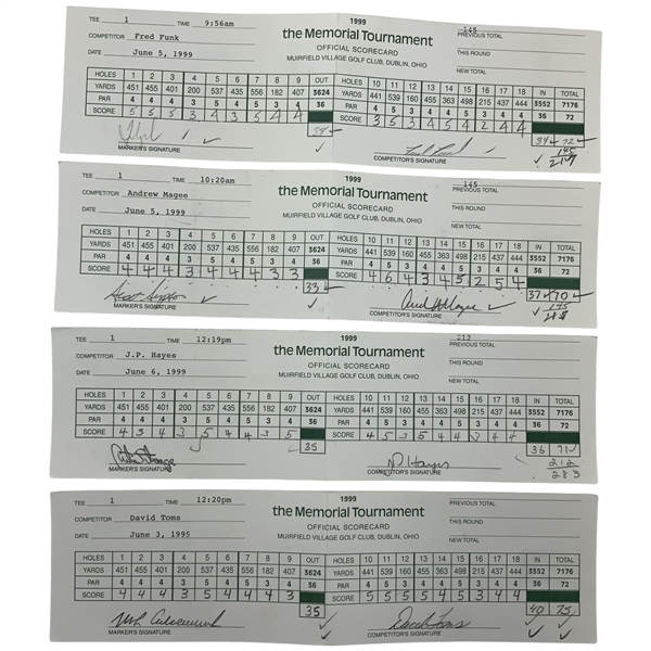 Toms, Magee, Funk & Five Others Signed 1999 Memorial Tournament Official Scorecards 