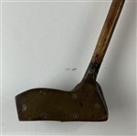 Antique Hickory-Shafted Wooden Putter with Brass Sole Plate