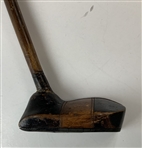 Antique Hickory-Shafted Wooden Putter with Brass Sole Plate