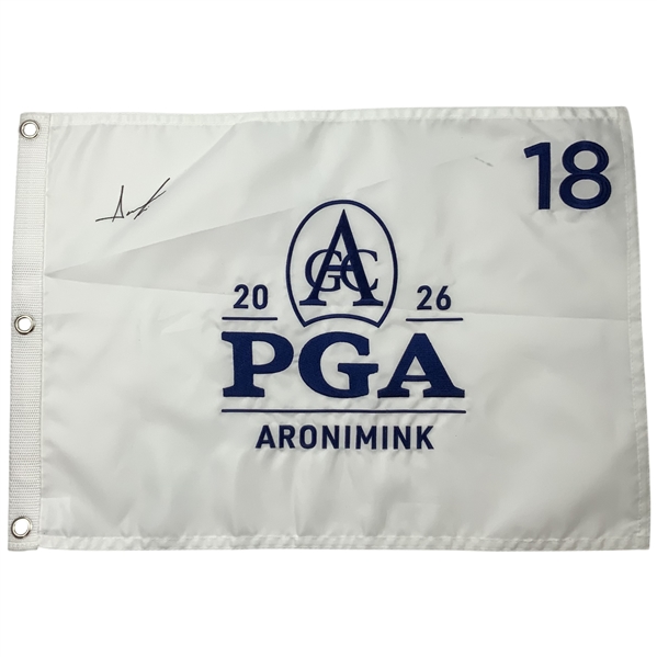 Aaron Rai Signed 2026 PGA Championship Aronimink Embroidered Flag JSA ALOA