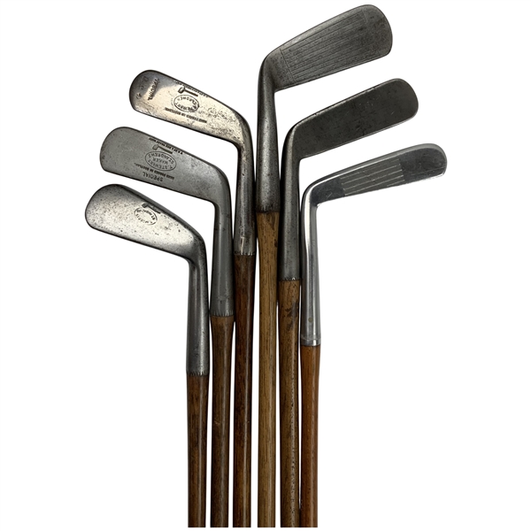 Six Antique Hickory-Shafted Golf Clubs by Tom Stewart w/ Tom Morris, and Harry Vardon Models