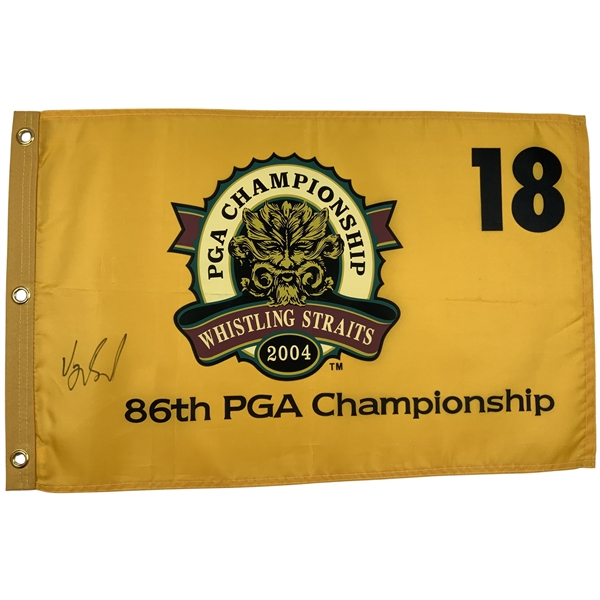 Vijay Singh Signed 2004 PGA Championship at Whistling Straits Flag JSA ALOA