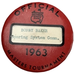 1963 Masters Tournament Official Scoring System Committee Badge for Bobby Baker - Jacks 1st Masters Win