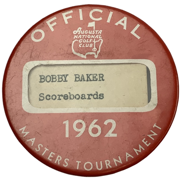 1962 Masters Tournament Official Badge for Bobby Baker by W & H Co
