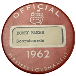 1962 Masters Tournament Official Badge for Bobby Baker by W & H Co