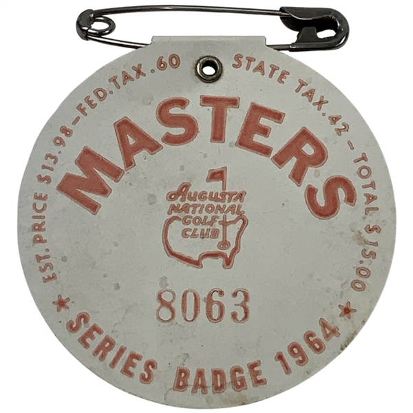 1964 Masters Tournament SERIES Badge #8063 - Arnold Palmer Winner
