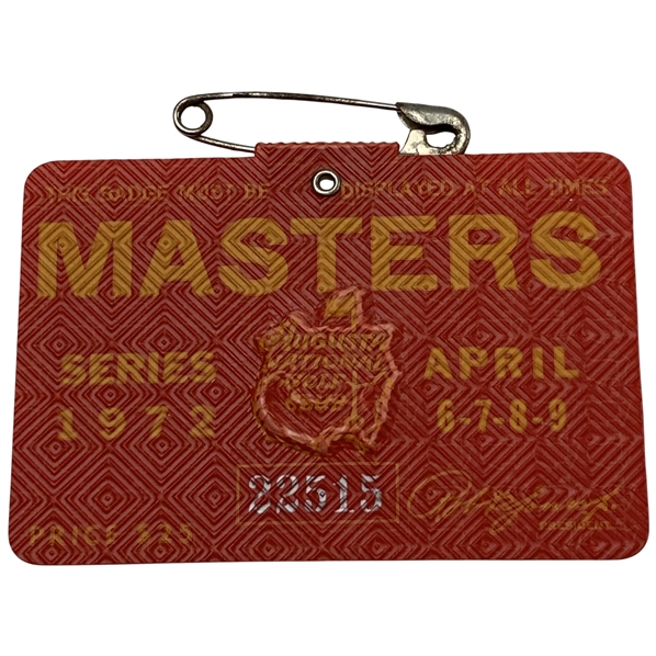 1972 Masters Tournament Series Badge Number 22515 - Jack Nicklaus Win