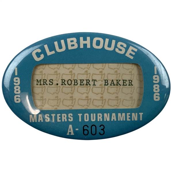 1986 Masters Tournament Clubhouse Access Badge - Jack Nicklaus Win #6