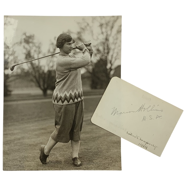 Two 1920s Golf Items Featuring Marion Hollins Original Press Photo and Multi-Signed Autograph Card JSA ALOA