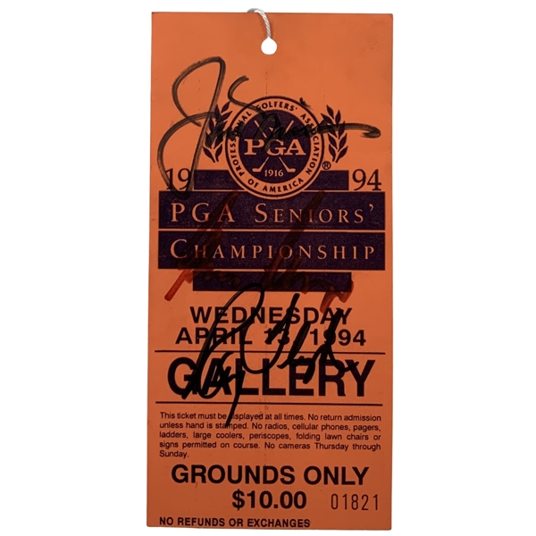Nicklaus, Player & Floyd Signed 1994 Senior PGA Championship Wednesday Ticket JSA ALOA
