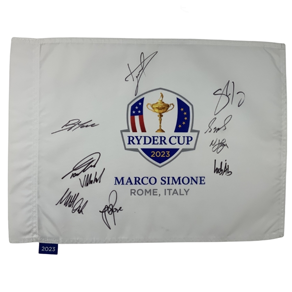 European Team Signed 2023 Ryder Cup at Marco Simone Flag JSA ALOA