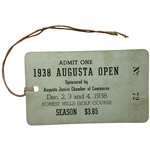 1938 Augusta Open Golf Tournament Season Admission Ticket - Craig Wood Win