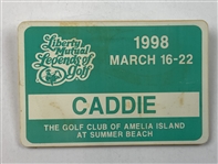 Tommy Aaron & David Graham's 1998 Liberty Mutual Legends of Golf Tournament Caddie Bib Panels and Badge