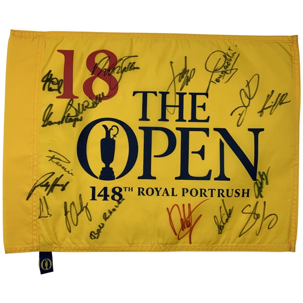 Seventeen (17) Champs Signed 2019 Open Championship ay Royal Portrush Flag JSA ALOA