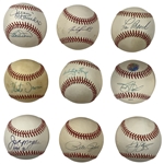 A Collection of Nine (9) Hall of Fame Signed Baseballs JSA ALOA